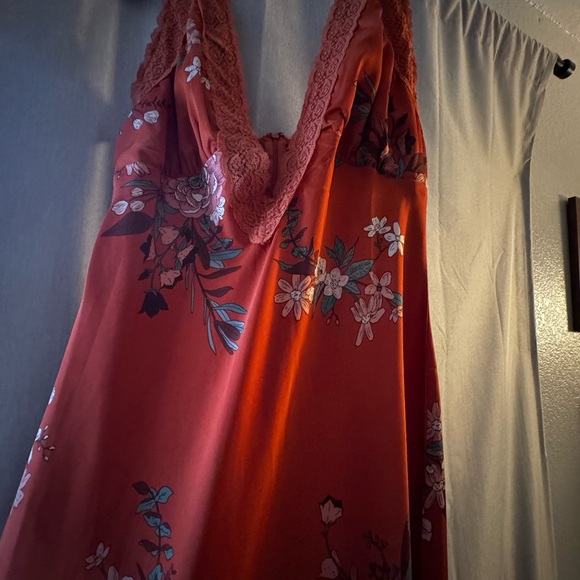 Floral Lace Trim Silk Dress - Picture 1 of 5